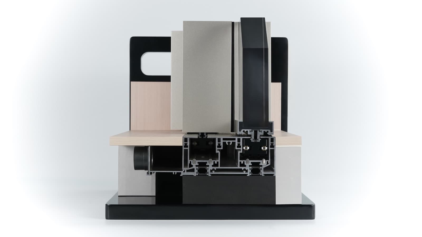 Orluti System 190 extrusion corner sample on the review bench
