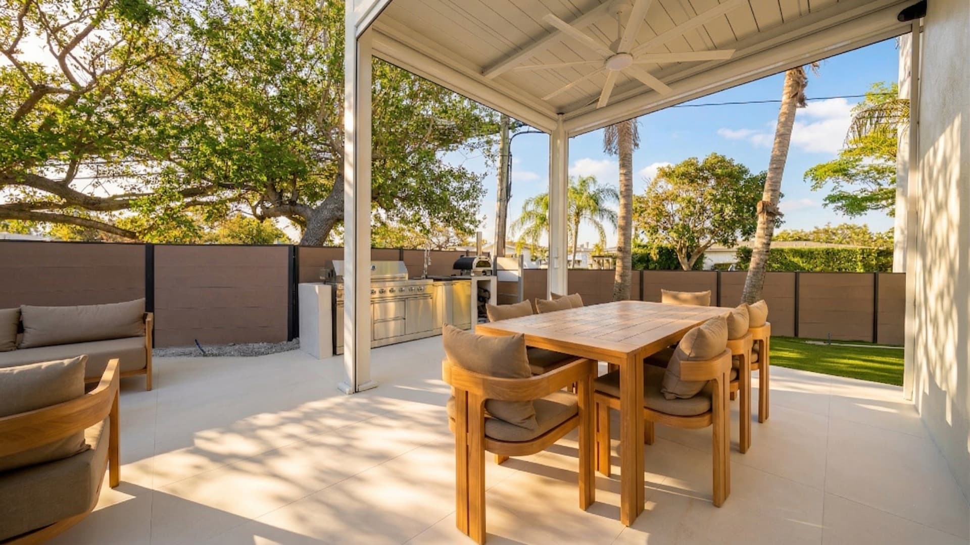 Covered terrace transition at the North Miami Beach residence