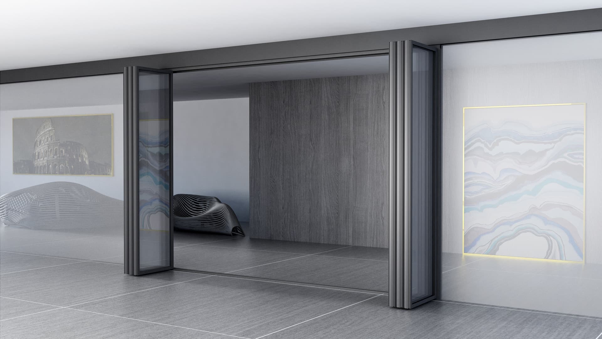 Slim 242 multi-track sliding wall visualization with stacked open panels