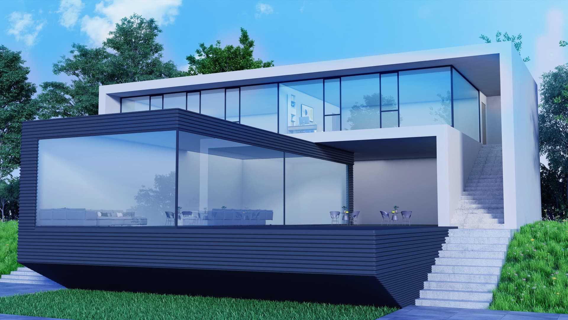 Terraced units with glass balustrades visualization
